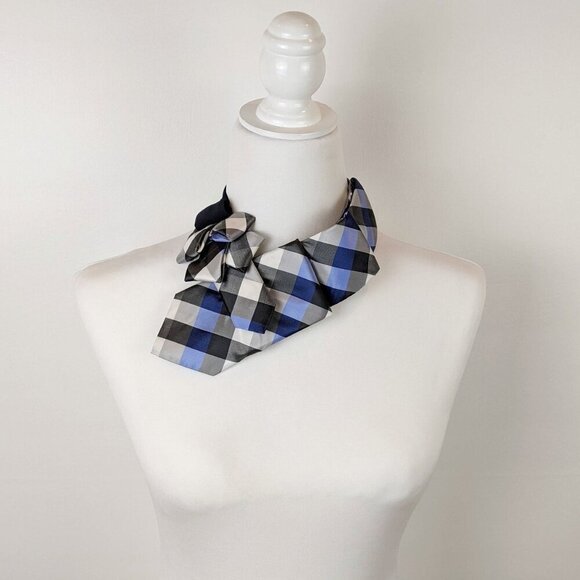 Ogsplosh Unisex Blue Checked Ascot Scarf Made From A Repurposed Necktie NEW - Picture 4 of 6